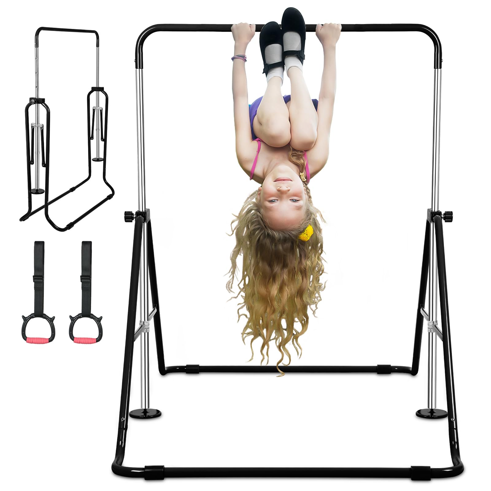 Expandable Gymnastics Bars with Ring, Adjustable Height Gymnastic Horizontal Bars, Gym Junior Training Bar Children Folding Training Monkey Bars for Kids