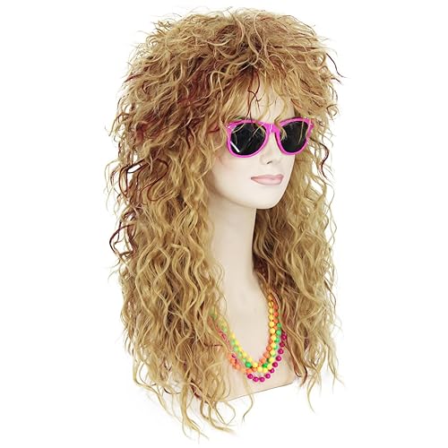 Miniatura 3 de CJK CJ031M - Peluca rizada de los años 70 y 80 para mujer, disfraz de los años 70 y 80, peluca larga de rubio mezclado con marrón, peluca ondulada