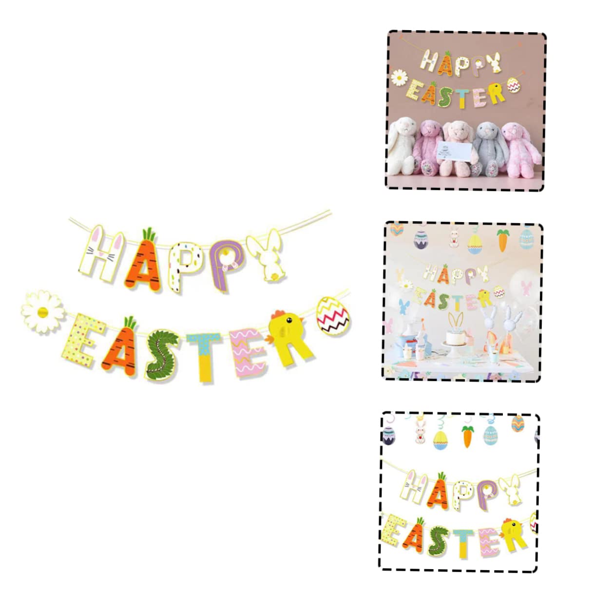 Ghirlanda di bandierine pasquali, decorazione per celebrazioni stagionali, struttura in carta leggera, design multicolore, sfondo decorativo per casa, fattoria, parete, albero