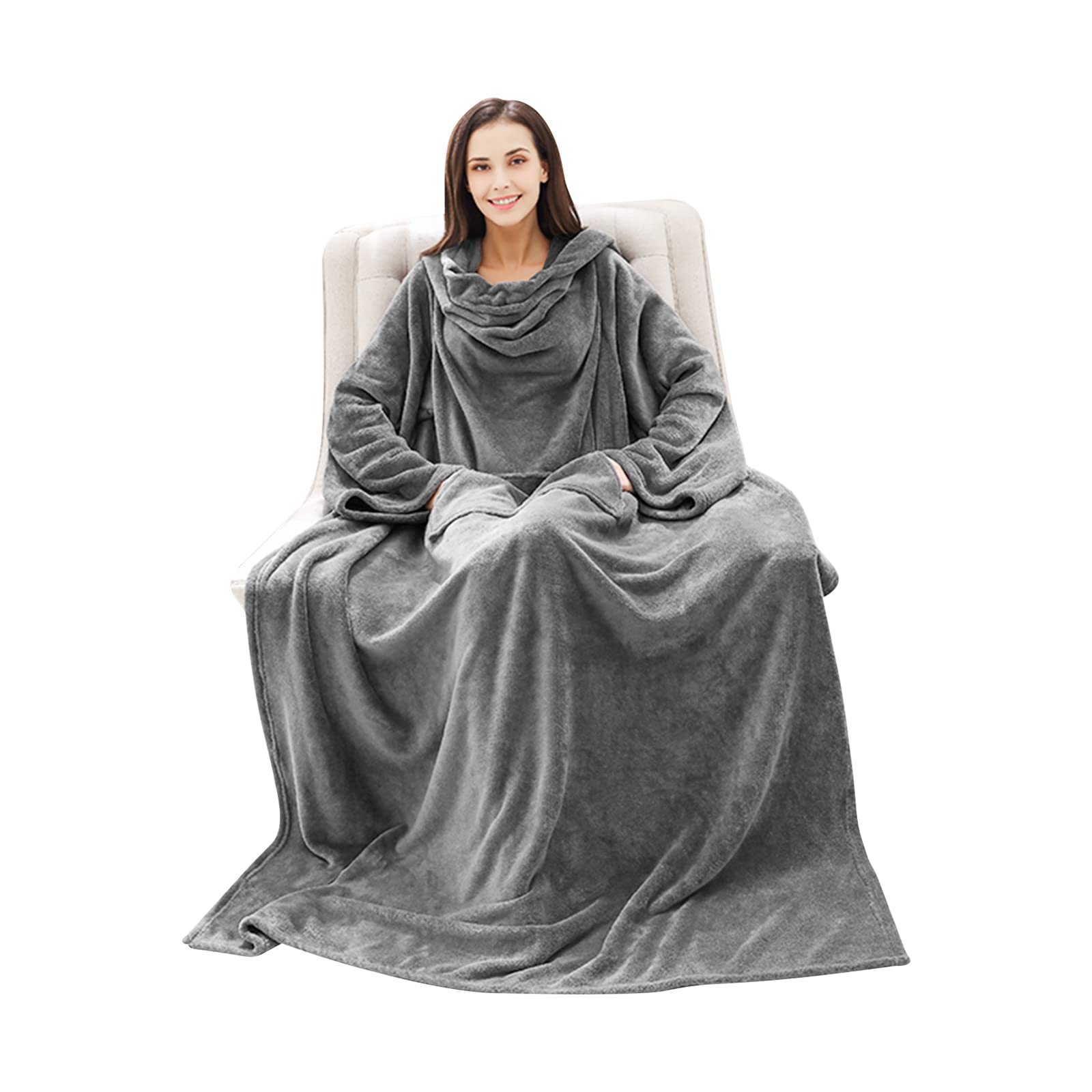 Ergocar Manta usable, Manta con Mangas y Bolsillos, Manta de TV de Franela, Manta de Forro Polar Suave y Gruesa, Caliente y Acogedora Manta para Sofá, Oficina, 150x180 CM