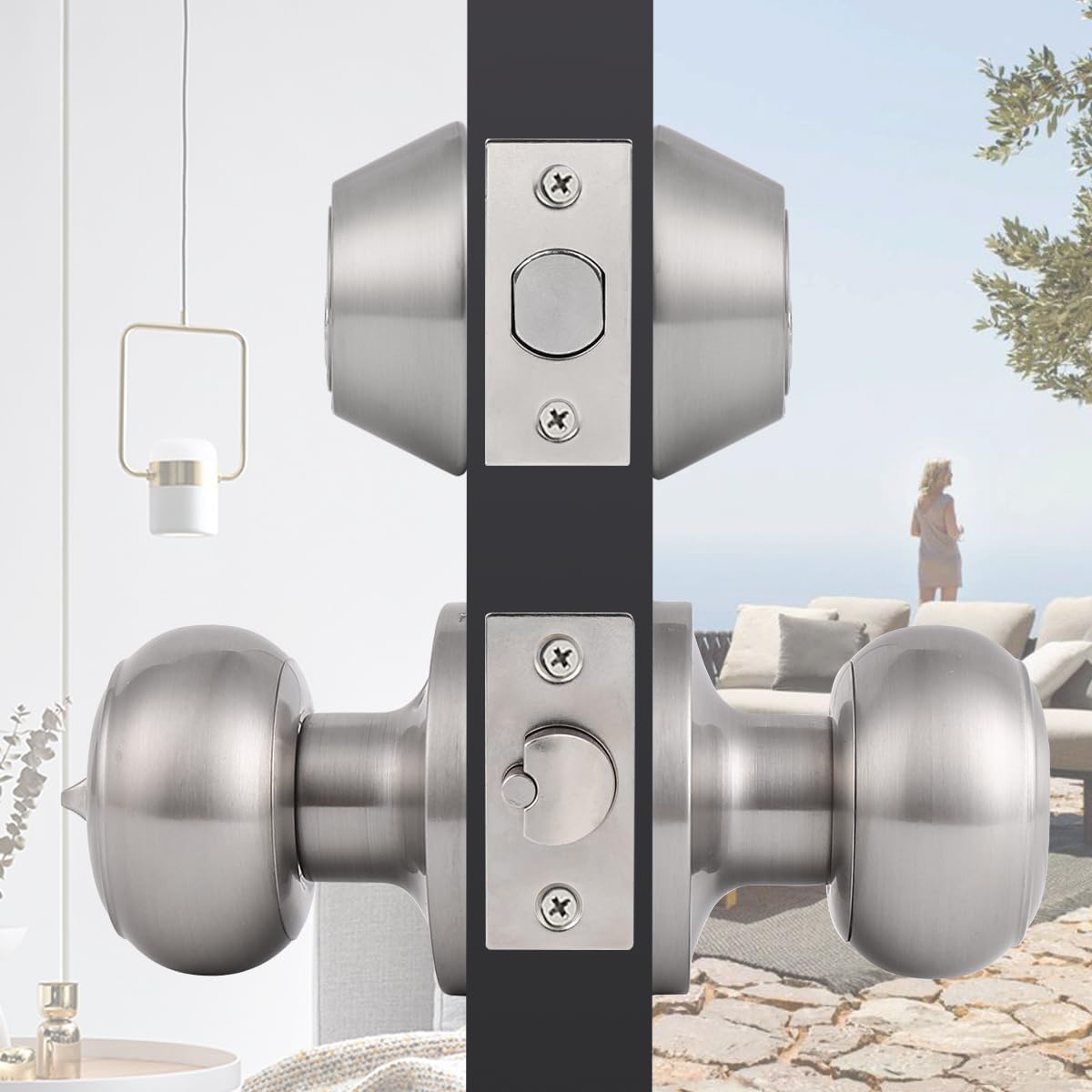 Probrico Entry Door Knob and Double Cylinder Deadbolt Lock Set, Satin Nickel Exterior Door Handle with Lock and Keys,Reversible for Left and Right Handed Door, Keyed Alike(5Pack)