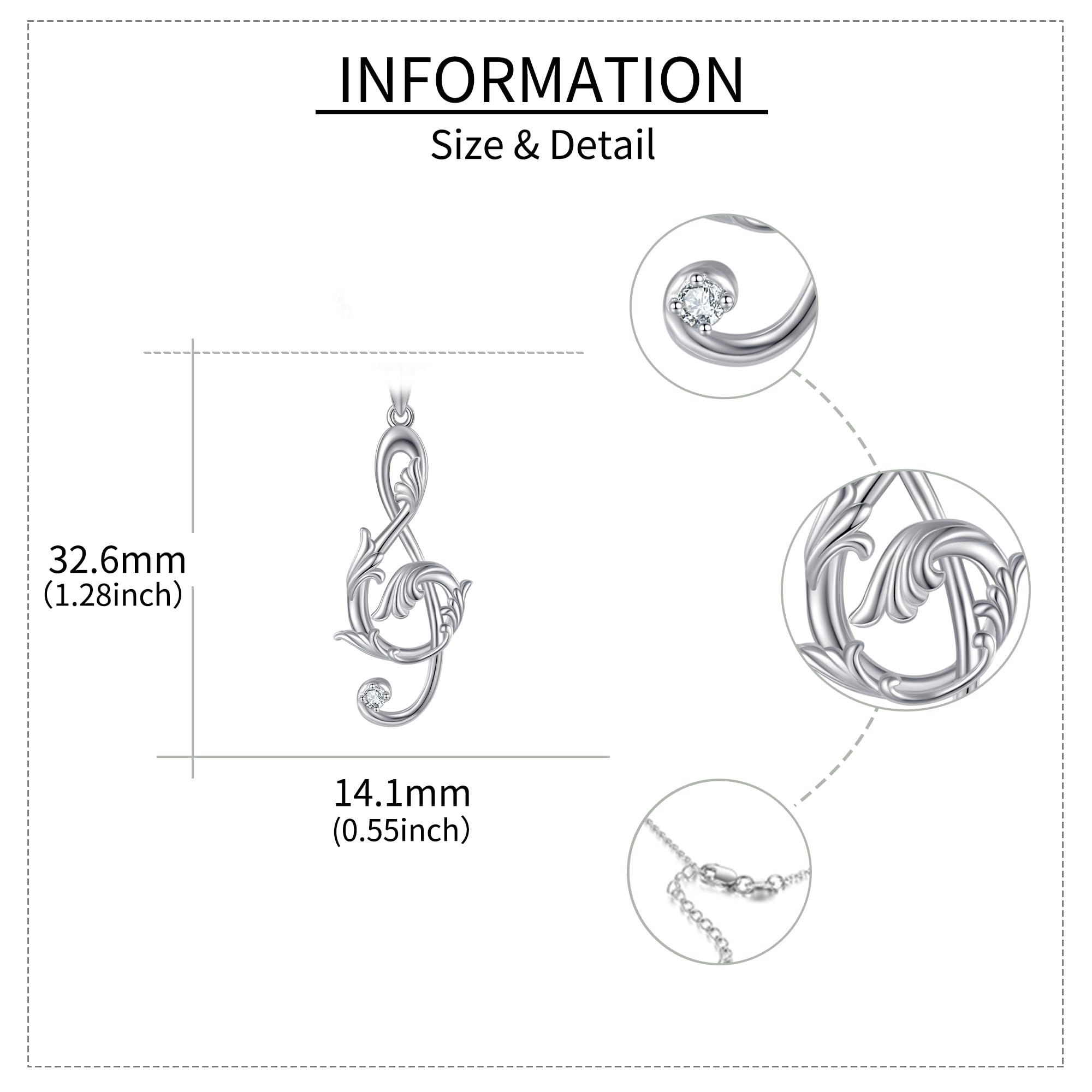 Collar de notas musicales de plata de ley 925 con circonitas cúbicas, colgante para mujer, joyas musicales para mujeres, Plata esterlina