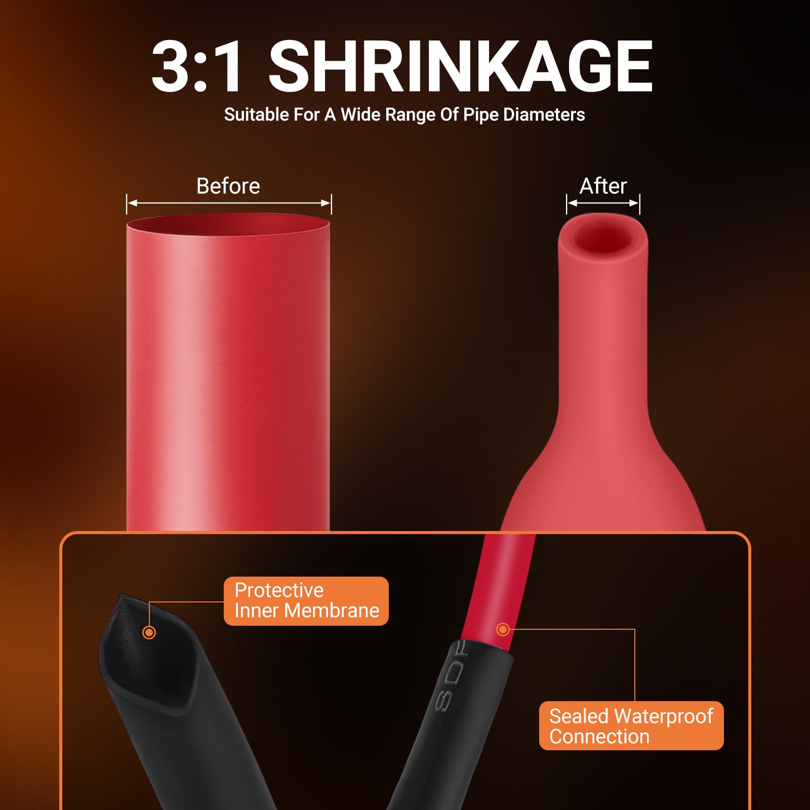Kit di 227 terminali per cavi della batteria, AWG 2 4 6 8 1/0 2/0, capicorda da 0 gauge 00, connettori terminali ad anello da 3/8" con tubo termorestringente 3:1 e scatola di immagazzinaggio