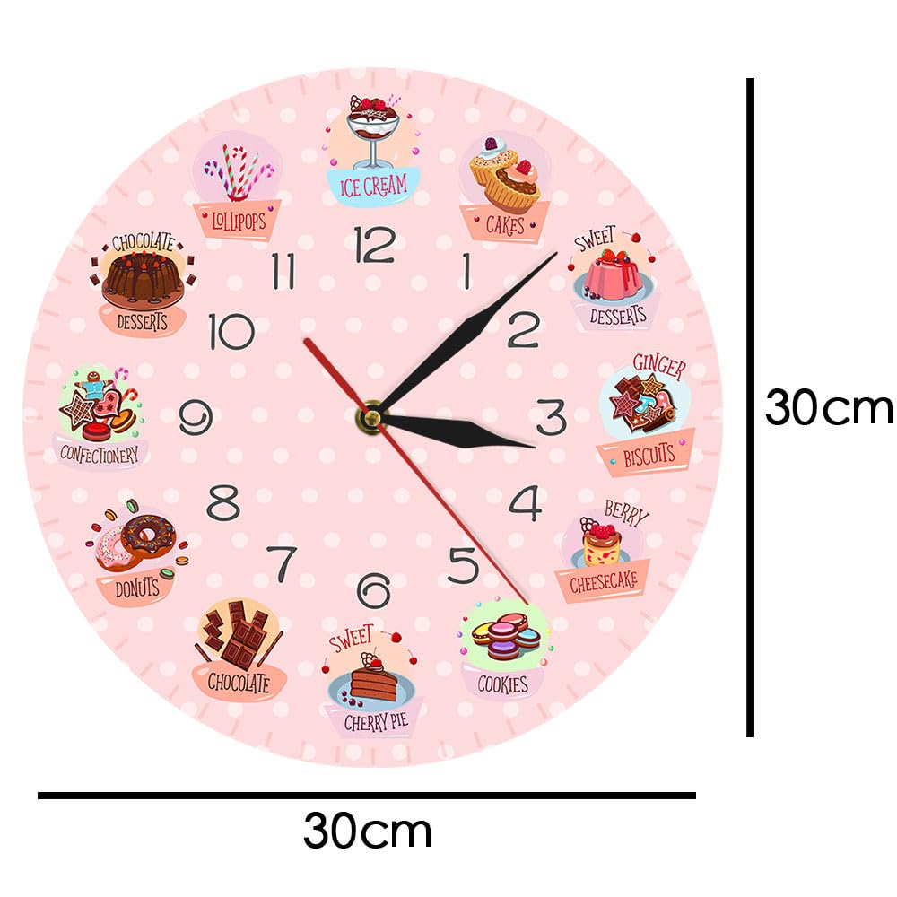 Reloj De Pared Rosa con Diseño De Postre De Dibujos Animados, Reloj De Pared De Cuarzo Decorativo, Silencioso Y Creativo, Ideal para La Decoración De Paredes Y Fondos De Salas De 30cm