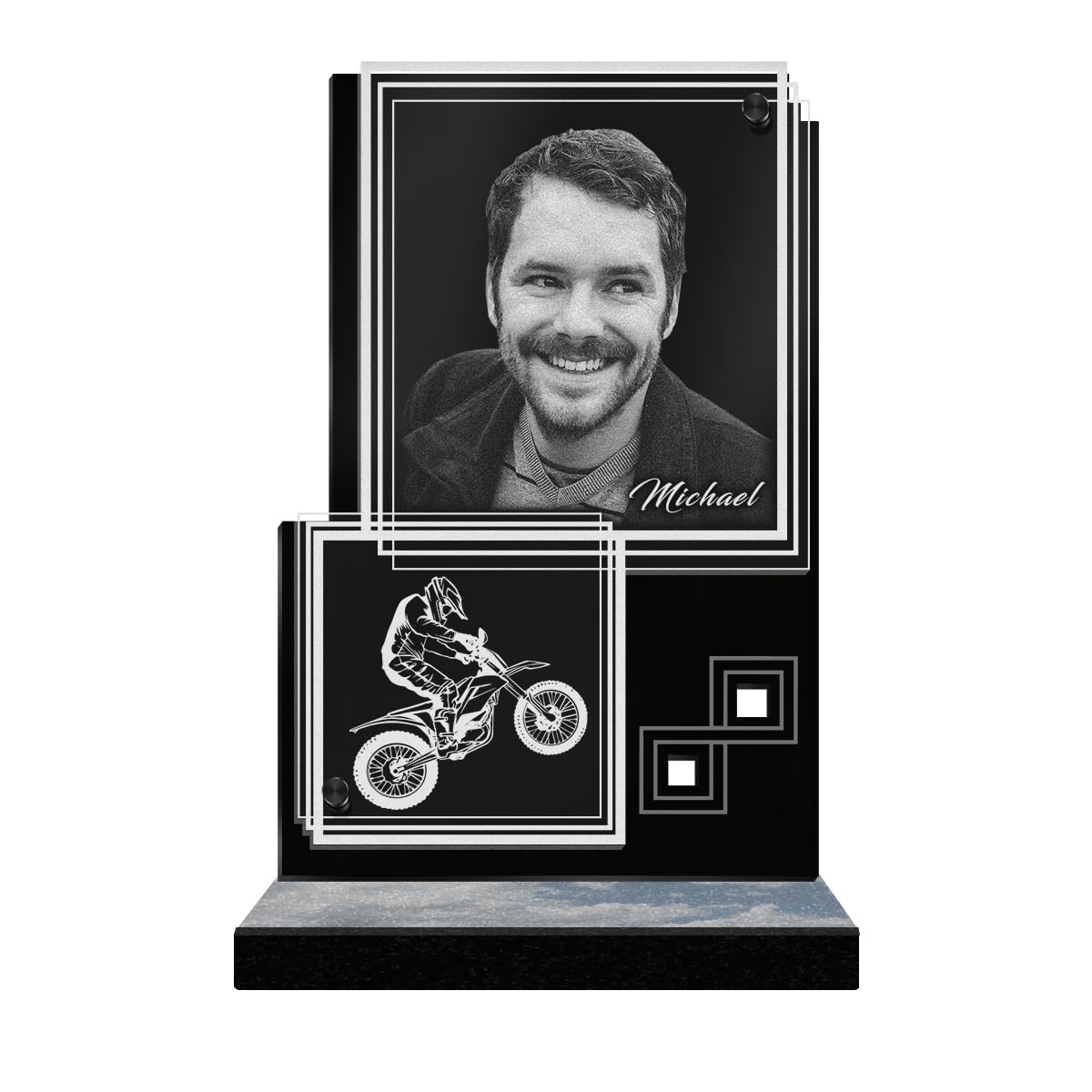 ETERNEL - Personalized Funeral Plaque Rectangle Illusion Moto Cross Customizable Photo and Text, laser-engraved funeral plaque for tribute, cemetery plaque, tombstone, funeral, deceased