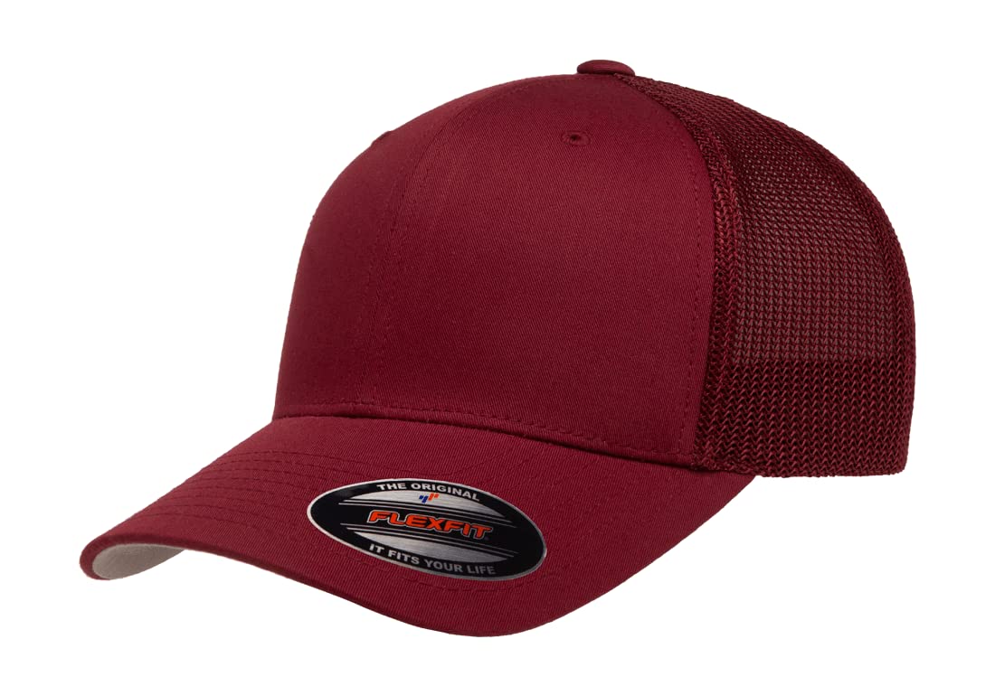 Flexfit Unisex Mesh Fitted Trucker Hat Cranberry