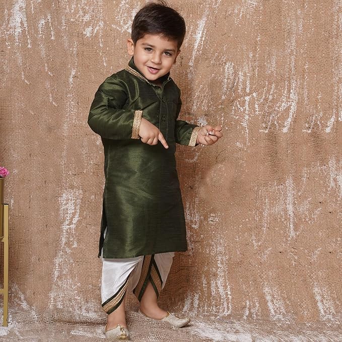 Image of AJ DEZINES Kids Cotton Printed Dhoti Kurta Set For Boys | Fashionable Bandhani Print Kurta | Stylish Boys Kurta Set | Perfect For Festivals Wedding & Family Function Wear