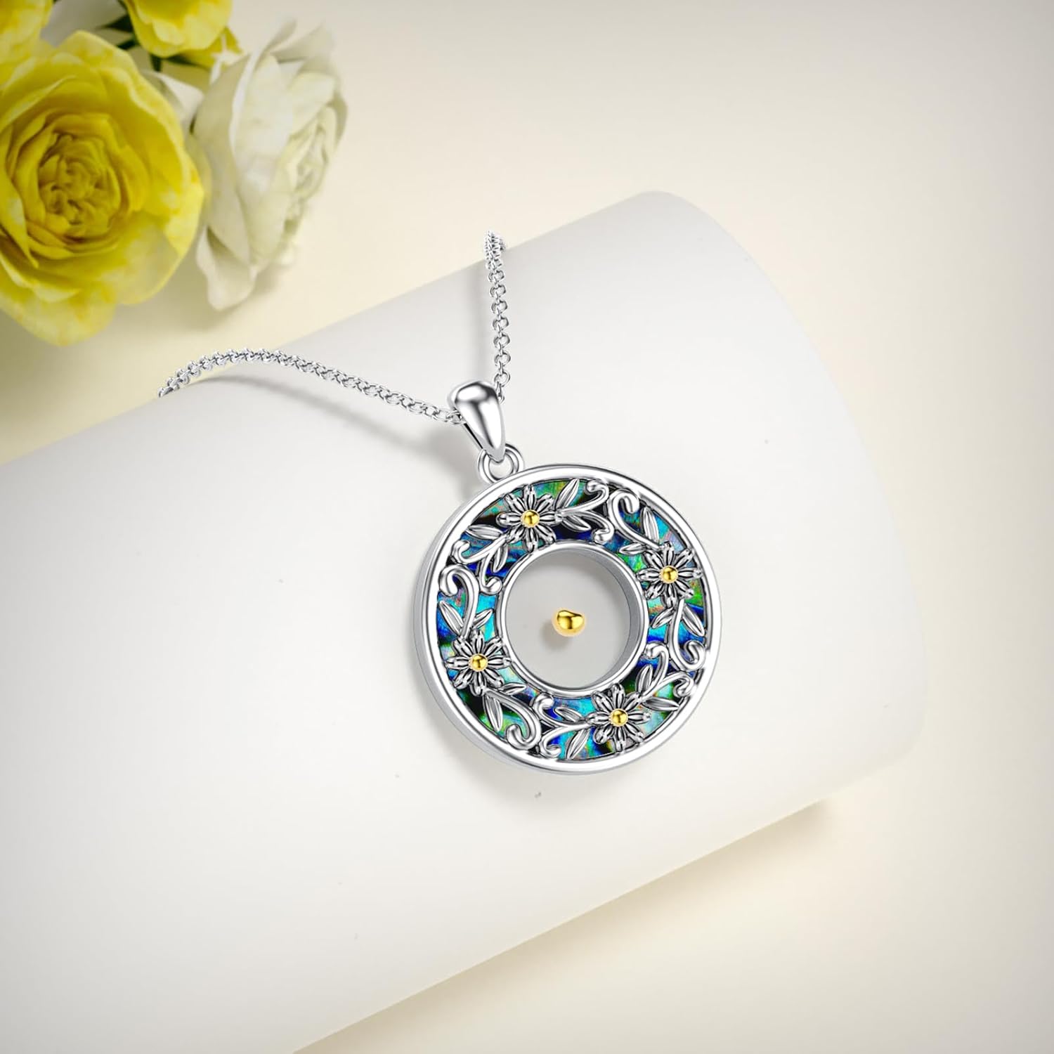 Mustard Seed Necklace for Women Sterling Silver Abalone Mustard Seed Pendant Necklace Jewelry Gifts for Women - Image 2