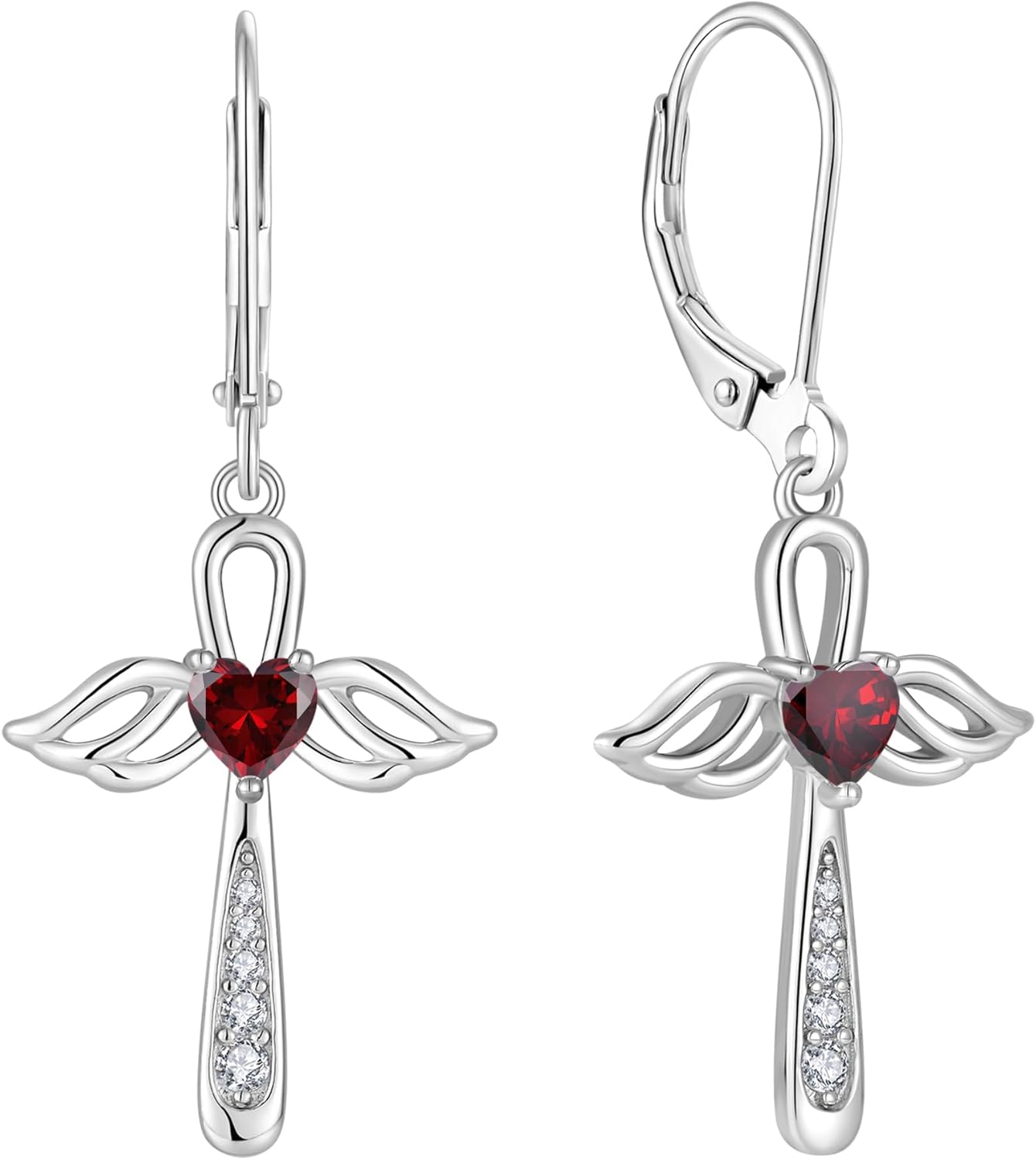 925 Sterling Silver Cross Earrings for Women Leverback Earrings Religious Jewelry Cross Angel Wing dangle Earrings