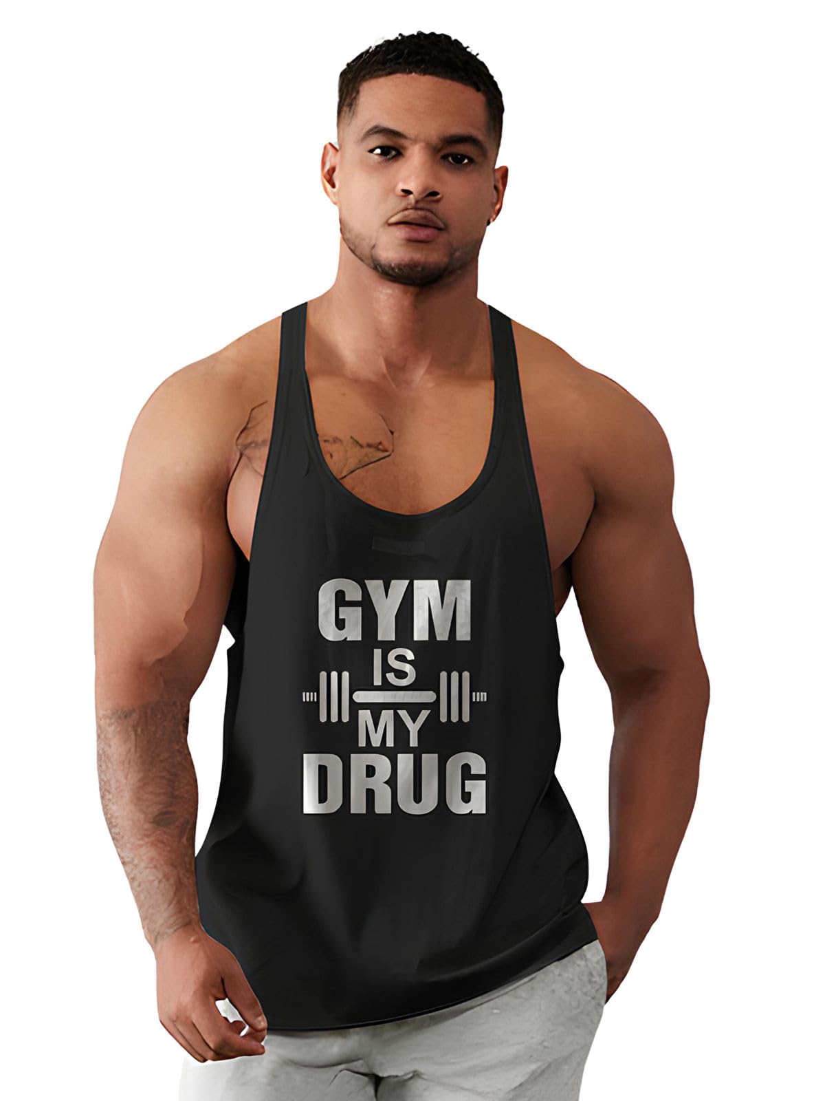 bab being beast apparel BAB Men’s Scoop Neck Gym Vest | Stylish & Comfortable Vest | Gym is My Drug Printed | Yoga Sando for Men | Polyester-picture-27