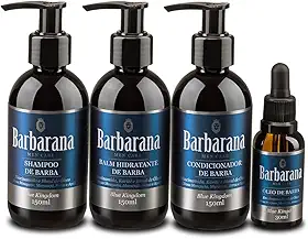 Kit para Barba Shampoo, Condicionador, Balm Hidratante e Óleo - Blue Kingdom, Barbarana