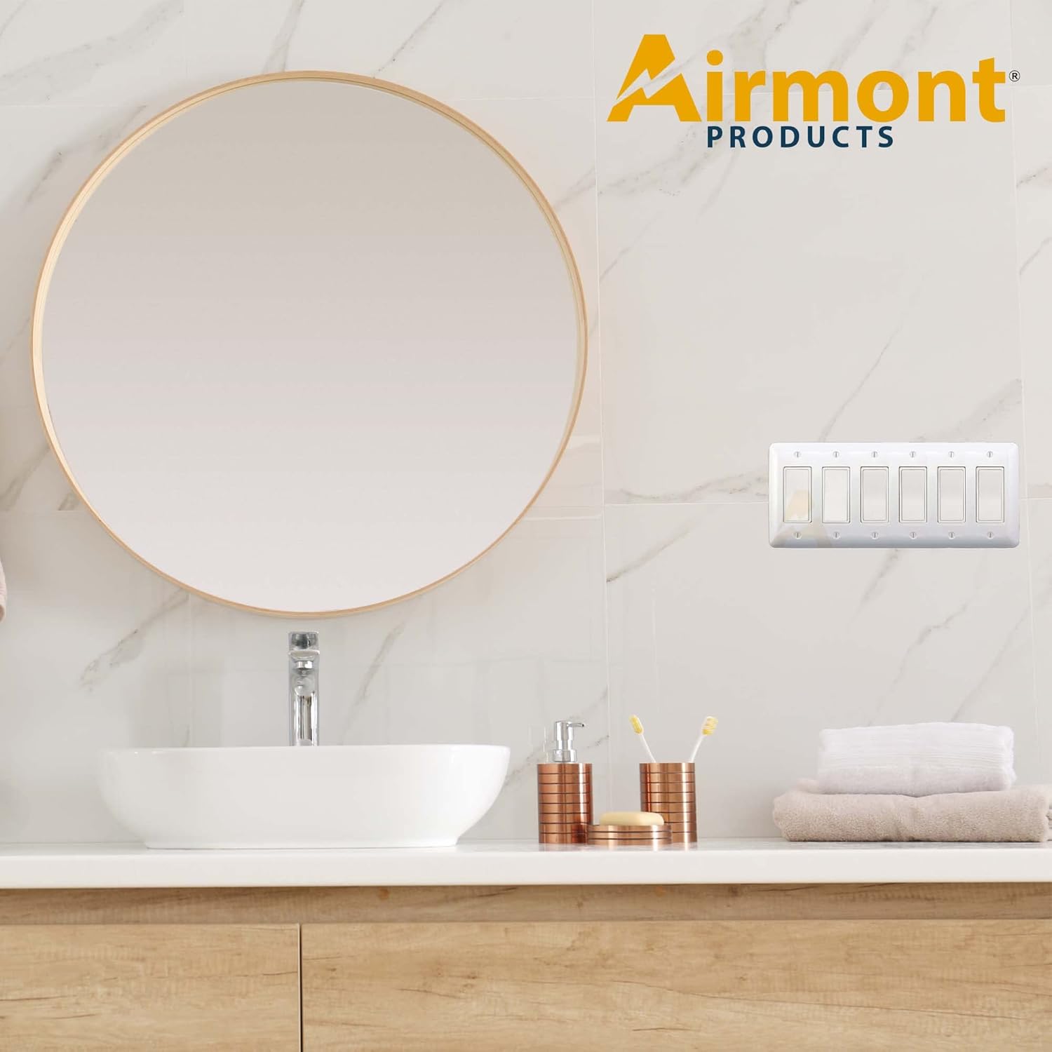 (2 Pack) Airmont Products AP-12076, White Metal Decorative Wall Plate, Princess Style 6 Gang, 5" x 11.8" Unbreakable, Smooth White Painted Metal, Impact Resistant, Matching Screws Included
