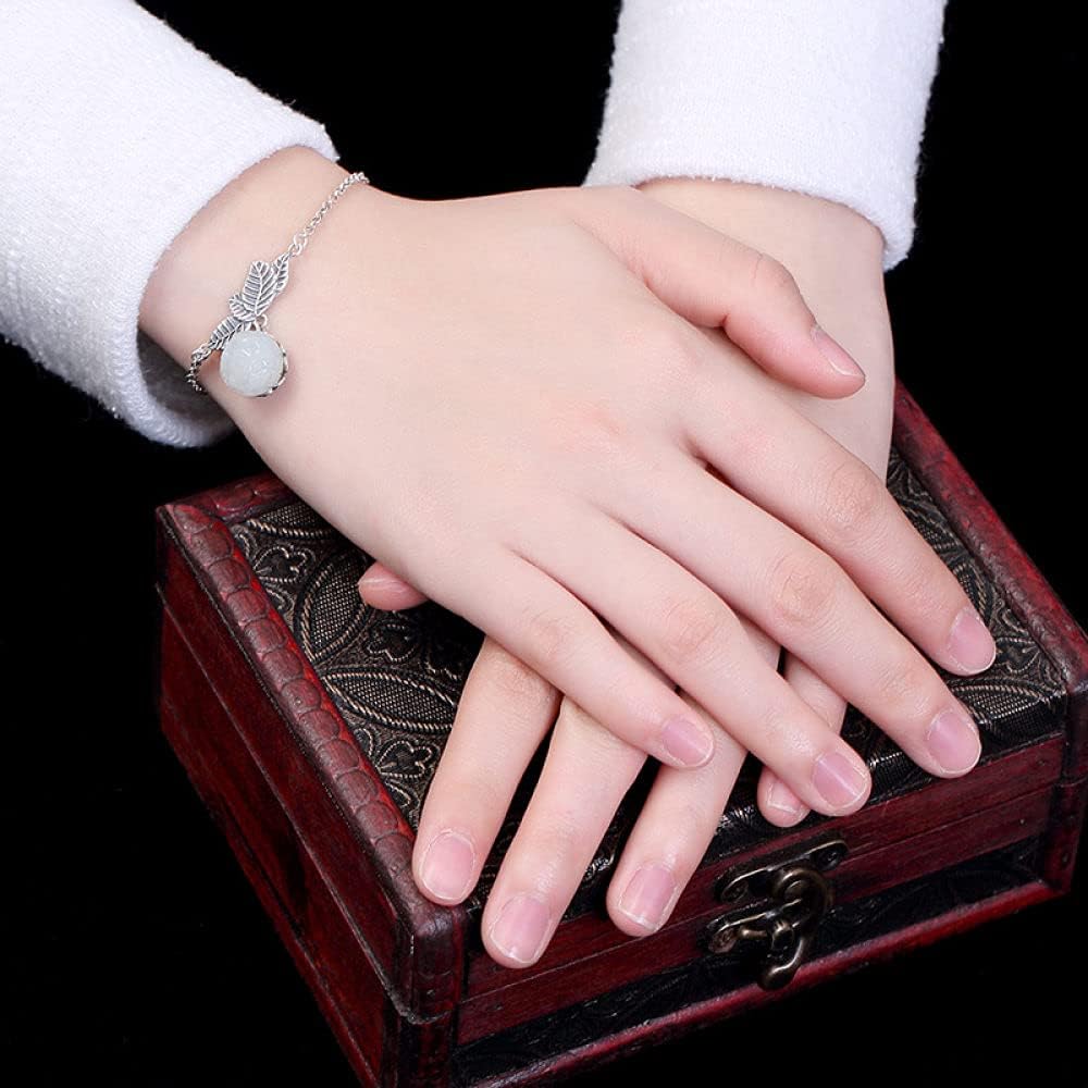 Girls Accessories Bracciale in Argento Sterling 925 Vintage per Donna Semplice Giada Bianca Loto Classico Fascino Gioielli Spiaggia Estiva Birthday Gift