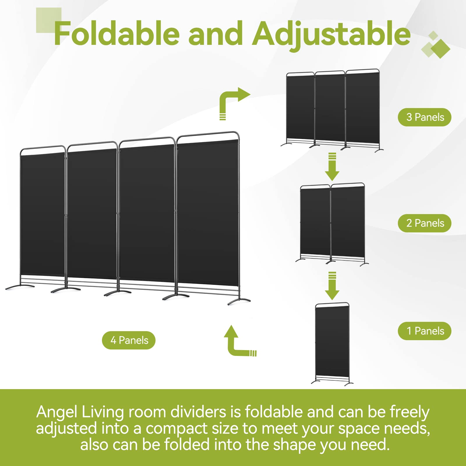 Angel Living Biombo de 4 Paneles, Decoración Elegante, Separador de Ambientes Plegable, Divisor de Habitaciones, 324 x 180 cm (Negro, 1)