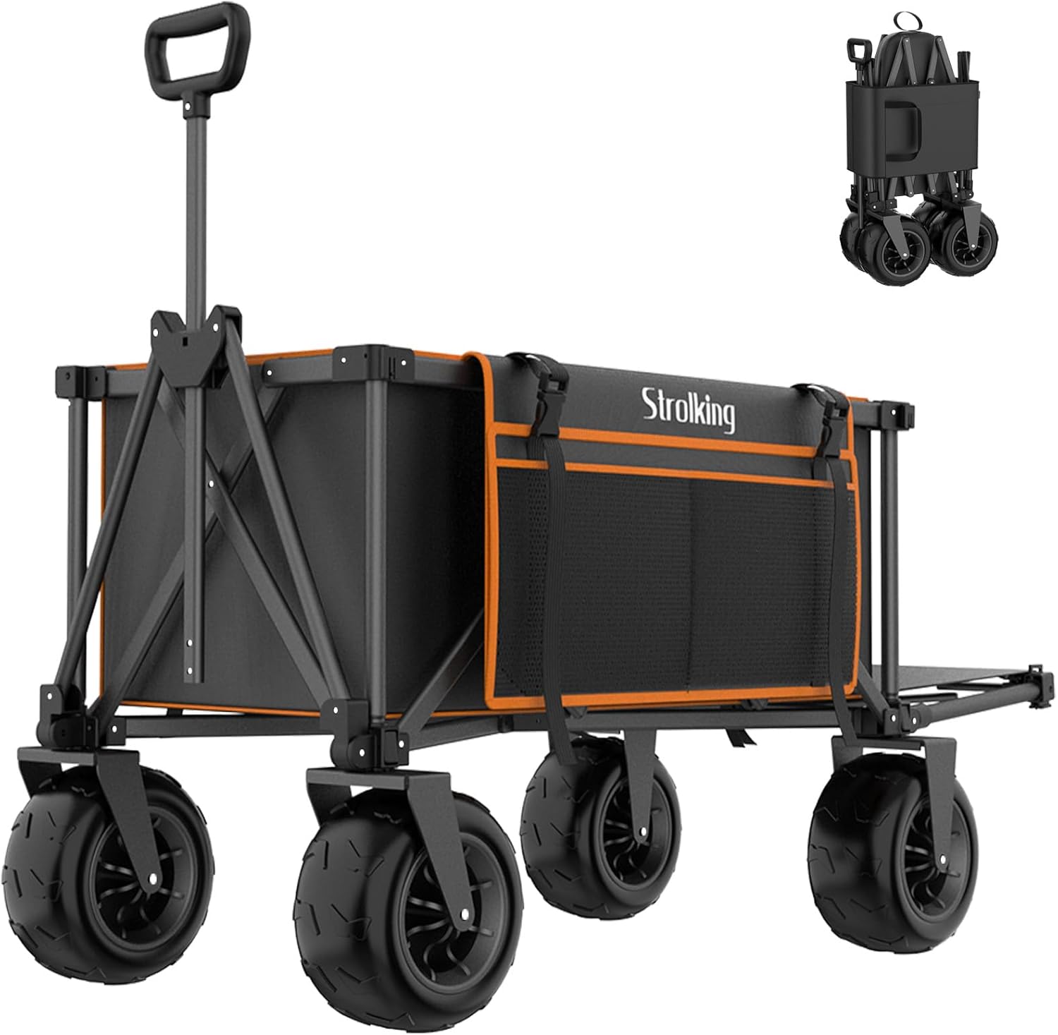 51" L Collapsible Beach Wagon with 9" Sand Wheels,260L Heavy Duty Foldable Beach Cart with Rear Tailgate for Sand, Camping, Fishing and Sport,Black