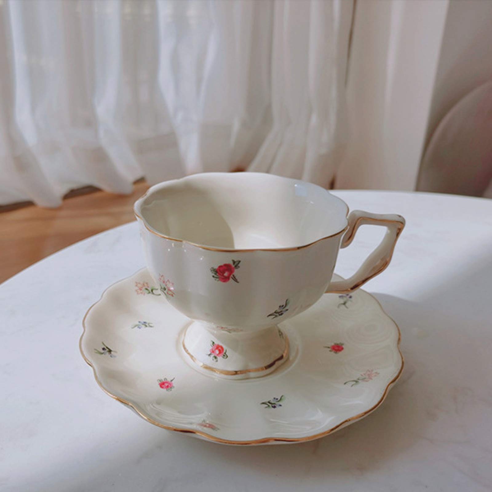 Zestaw Do Herbaty Dla Dorosłych, Filiżanki I Spodki Z Porcelany Kostnej, Różowe Zestawy Do Herbaty, Czajniczek Old Country Roses, 7 Elementów