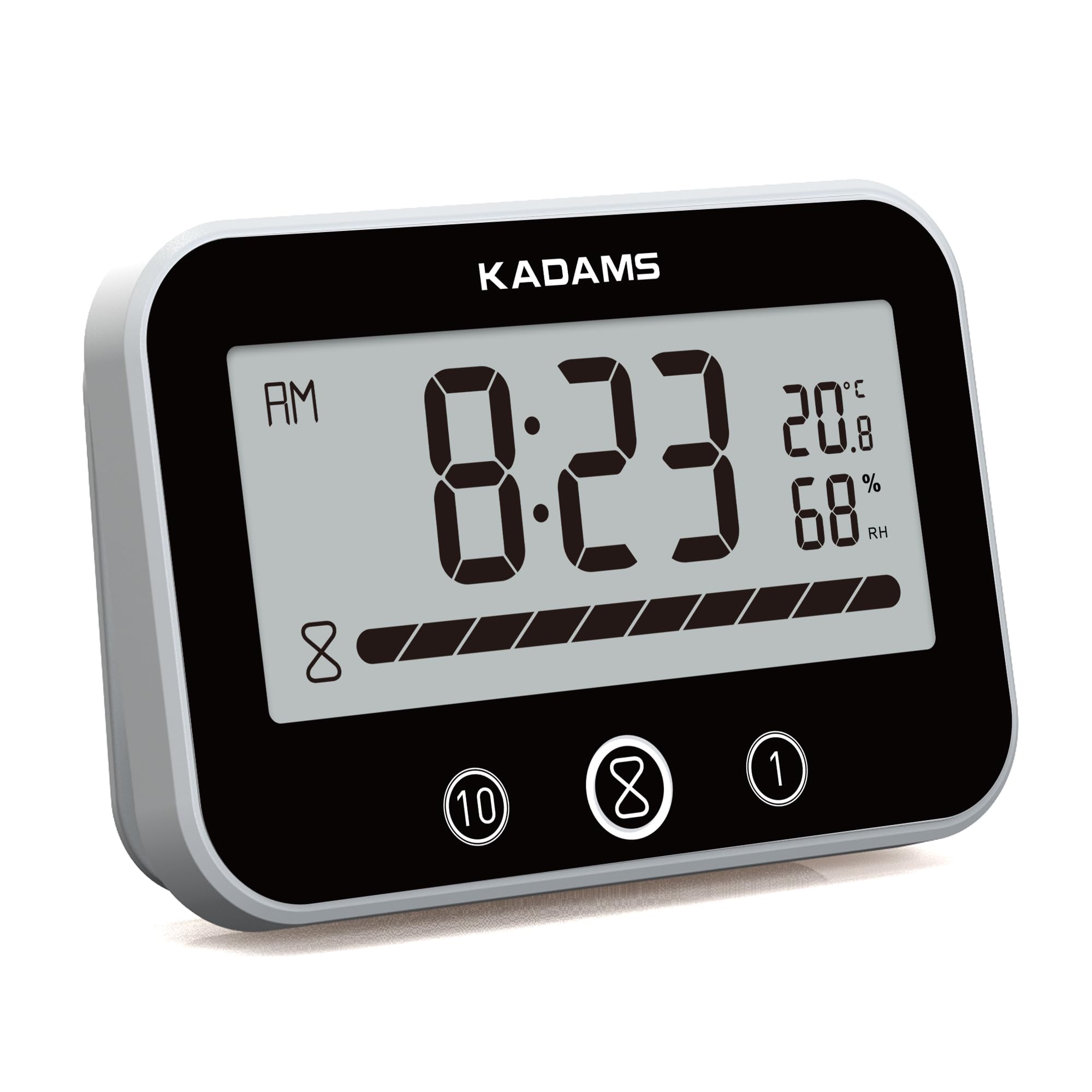 KADAMS Bathroom Shower Clock Waterproof Timer Countdown Kitchen Clock Timer with LCD Display Progress Bar, Suction Cup, Black