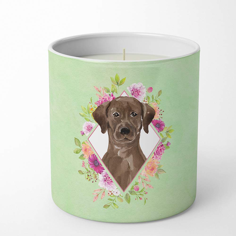 Carolines Treasures Schokoladen-Labrador, grüne Blumen, 284 ml, dekorative Soja-Duftkerzen, mehrfarbig