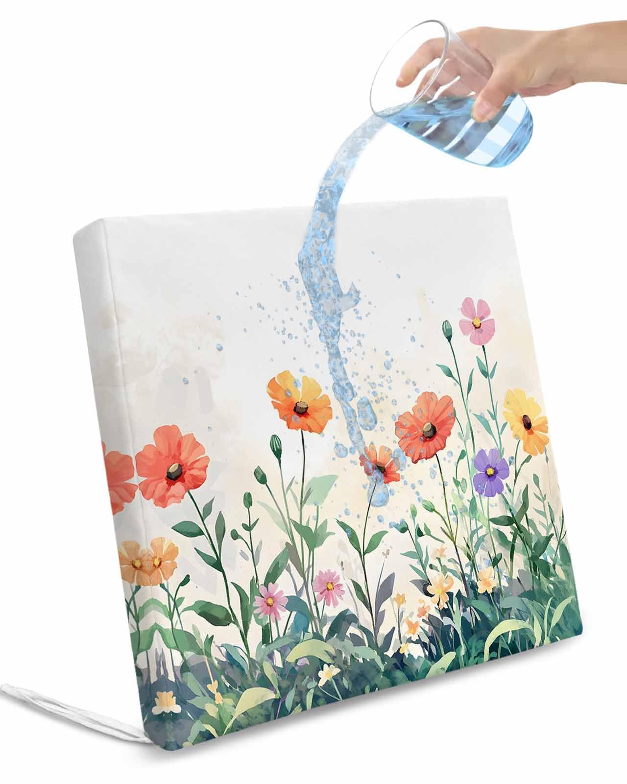 2 Pack Farm Wildflowers Waterproof Cushion Covers with Ties, Outdoor Patio Chaise Lounge Chair Seat Cushion Slip Covers Replacement(Only Cover) Watercolor Daisy Butterfly Floral 20