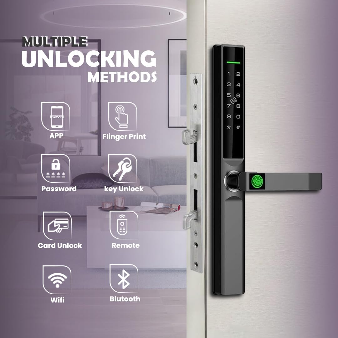 Sliding Door Smart Lock with Handle Fingerprint, Keyless Entry, App Control, Waterproof, Auto-Lock for Glass & Aluminum Doors - Additional View