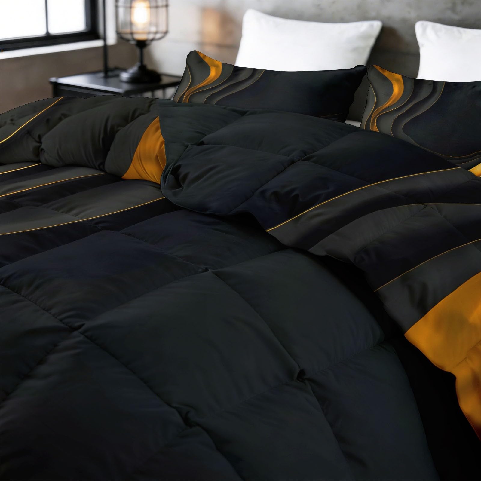 Generisch Piumino da 200 x 200 cm, 4 stagioni, 3D, reversibile, per tutto l'anno, lussuoso, con onde astratte, senza rivestimento, lavabile, con federa
