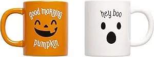 Pearhead Halloween Coffee Mug Set of 2 Fall Pumpkin Ghost Ceramic Cups 16oz Microwave Dishwasher Safe Autumn Gift