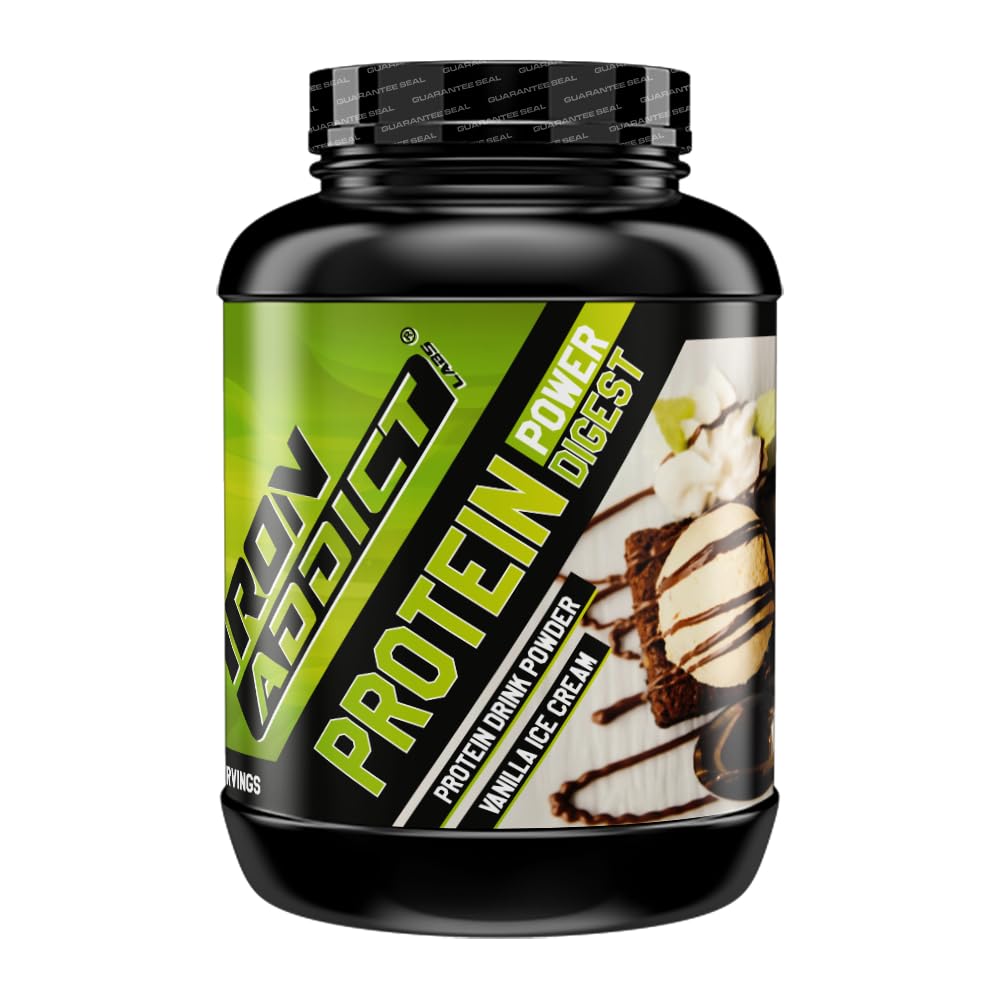Protein Power 2 kg Iron Addict Labs - Protéine de Lactosérum et de Soja - Aminogramme Complet et Équilibré à Haute Valeur Nutritionnelle - Complexe Multienzymatique - Goût Glace à la vanille
