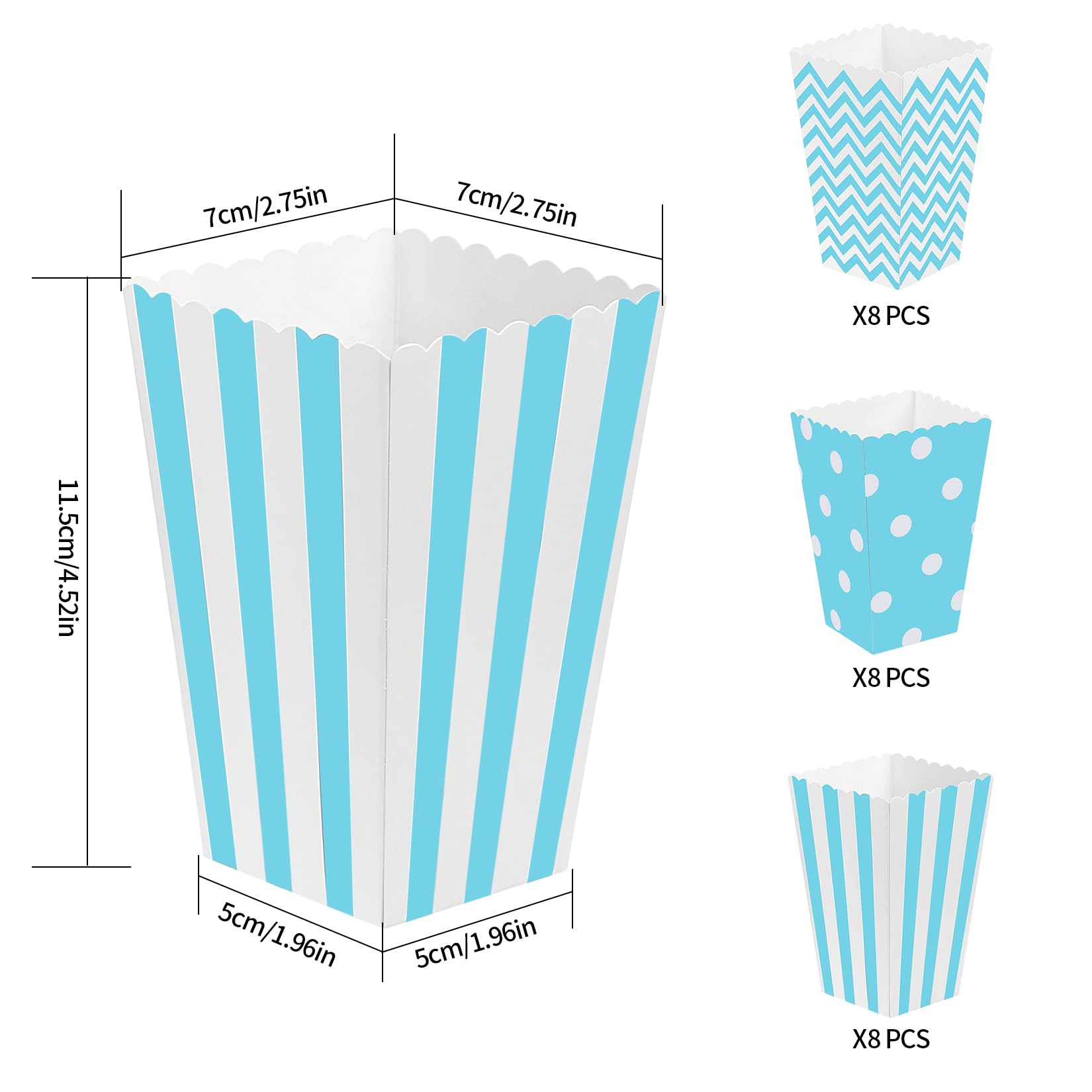 24 Piezas Cajas Palomitas, Cajas de Palomitas Cartón, Caja de Palomitas Fiesta, Bolsas de Palomitas de Maíz, Contenedor de Dulces para Mesa Dulce Comunion, Palomitas, Dulces, Regalos - Azul