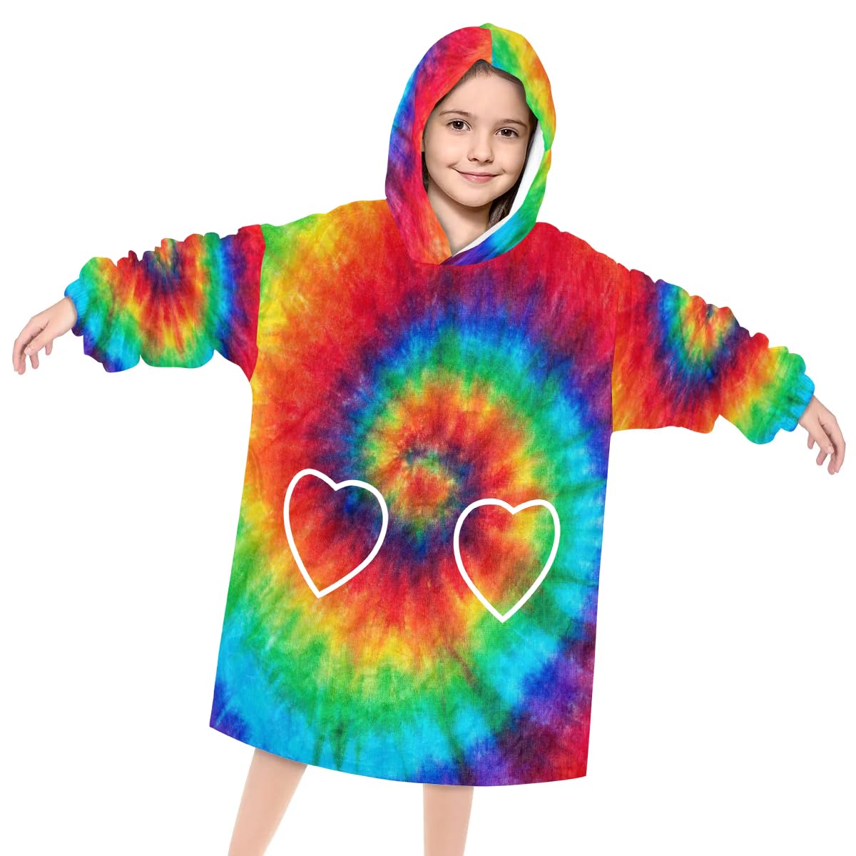 Pardick Wearable Blanket Hoodie for Kids, Abstract Swirl Tie Dye Fleece Sweatshirt Blanket Oversized Blanket Sweatshirt with Pocket Flannel Warm Hooded Blanket 6-10 Year Old Girl Boy Gift, One Size