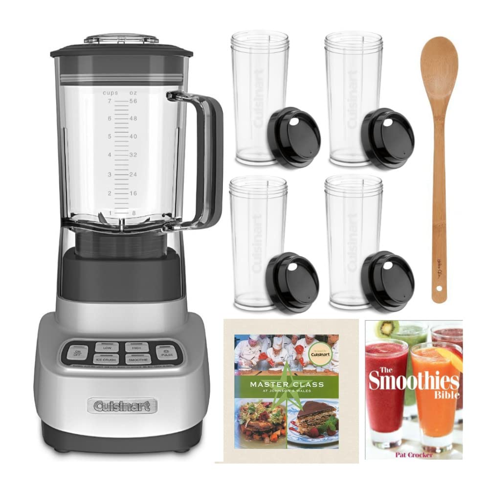 CUISINARTVelocity Ultra 7.5 1-HP Blender Bundle with 12 oz Single Serve Double Wall Easy to Clean Stainless Steel Tumbler (Purple), Master Class Cookbook, Bamboo Spoon, and Smoothies Bible (5 Items)