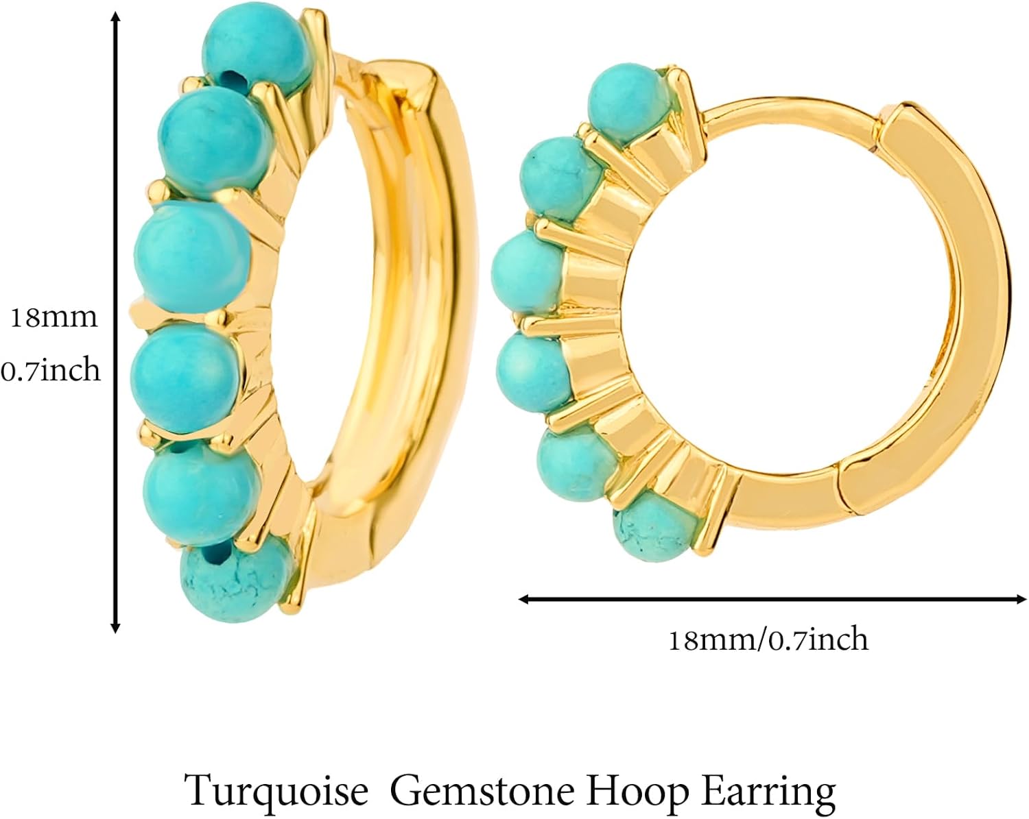 Natural Gemstone Hoop Earrings for Women 14k Gold Plated Round Pearl Huggie Earring Aquamarine Turquoise Jewelry Gift for Wife Mother Daughter Girlfriend - Image 6