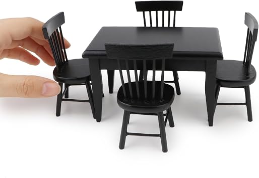 Miniature Dining Table & Chair Set for Dollhouse 1 12 Scale Wooden Furniture Model 5pcs House Mini Decoration Accessories DIY Hobby Gift Black