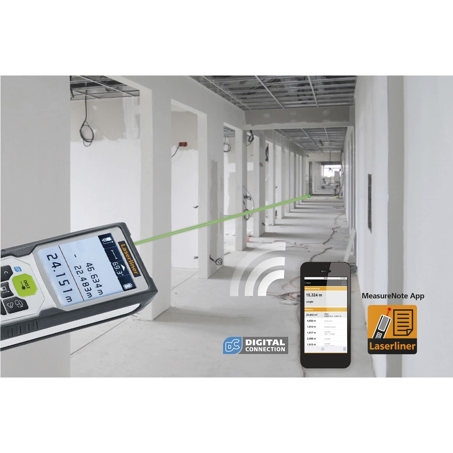 Laserliner Télémètre laser avec malette et piles LaserRange-Master Gi7 Pro BlackLine - Electroportatif et machine
