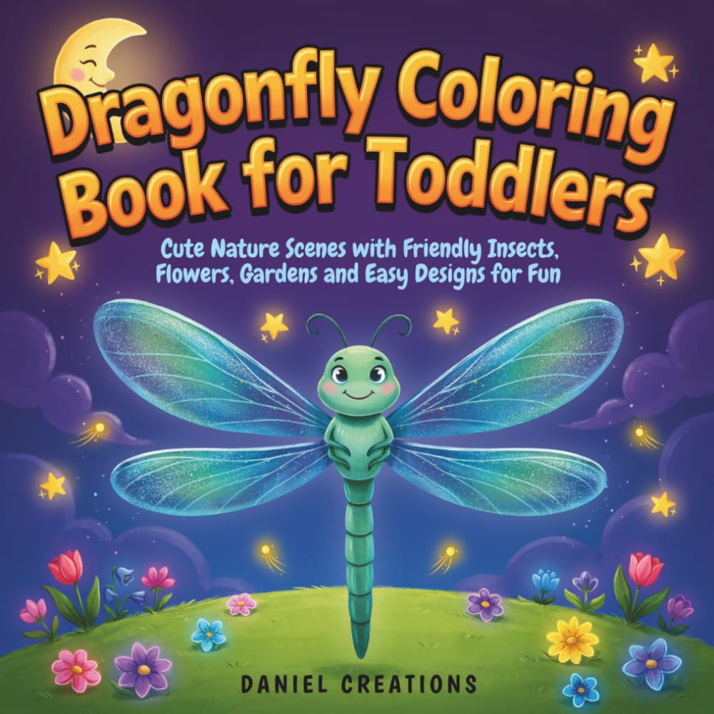 Dragonfly Coloring Book for Toddlers: Cute Nature Scenes with Friendly Insects, Flowers, Gardens and Easy Designs for Fun