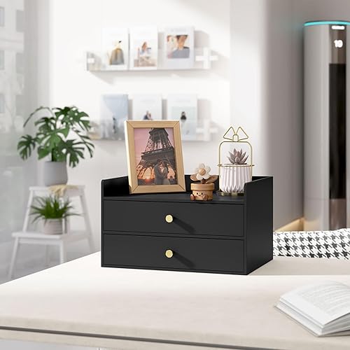 Miniatura 5 de Organizador de escritorio de bambú con cajones, caja de almacenamiento de escritorio de madera para facturas, suministros de oficina, utensilios de