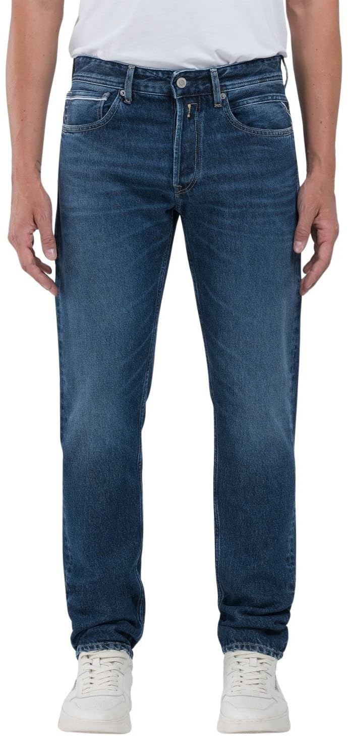 Replay Herren Stoned Blue Jeans Grover Straight Fit, Gr. 32/32