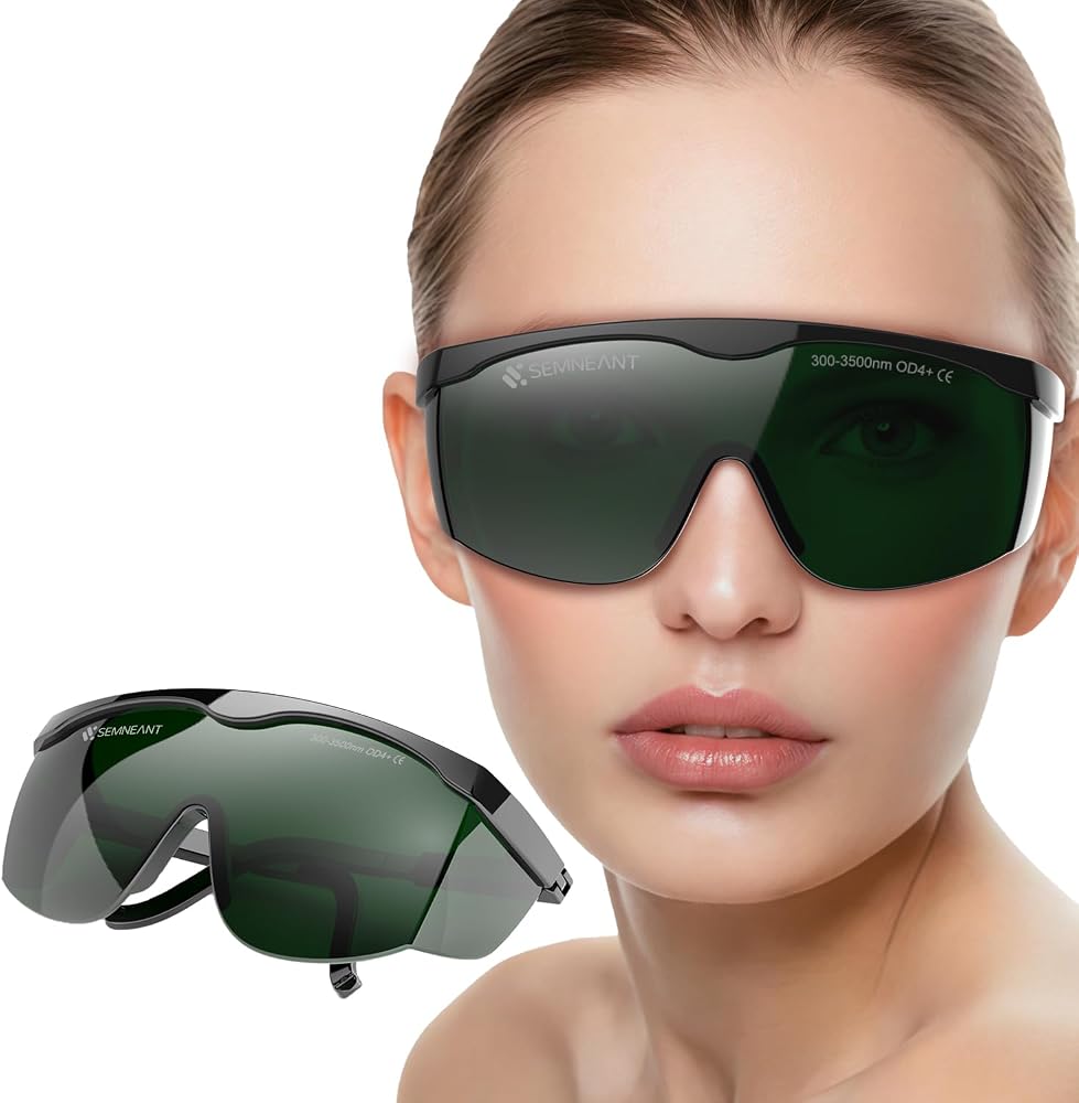 EMSECKO Professional Laser Safety Goggles OD4+ (300-3500nm) Anti-UV/Red/Blue Light Protection Adjustable Fit & Strap Holes for IPL, Medical & Tanning, Hair Remove DIY & Tools