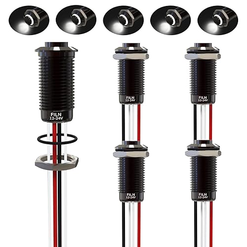 Miniatura 3 de FILN 5 interruptores de botón de metal de cabeza alta de 0.472 in, 12 V, 24 V, rojo, verde, amarillo, azul, blanco, con pestillo para automóvil,