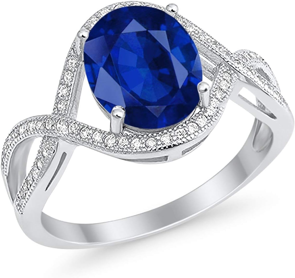 Blue Apple Co. Halo Infinity Shank Fashion Ring Oval Round Cubic Zirconia 925 Sterling Silver Choose Color