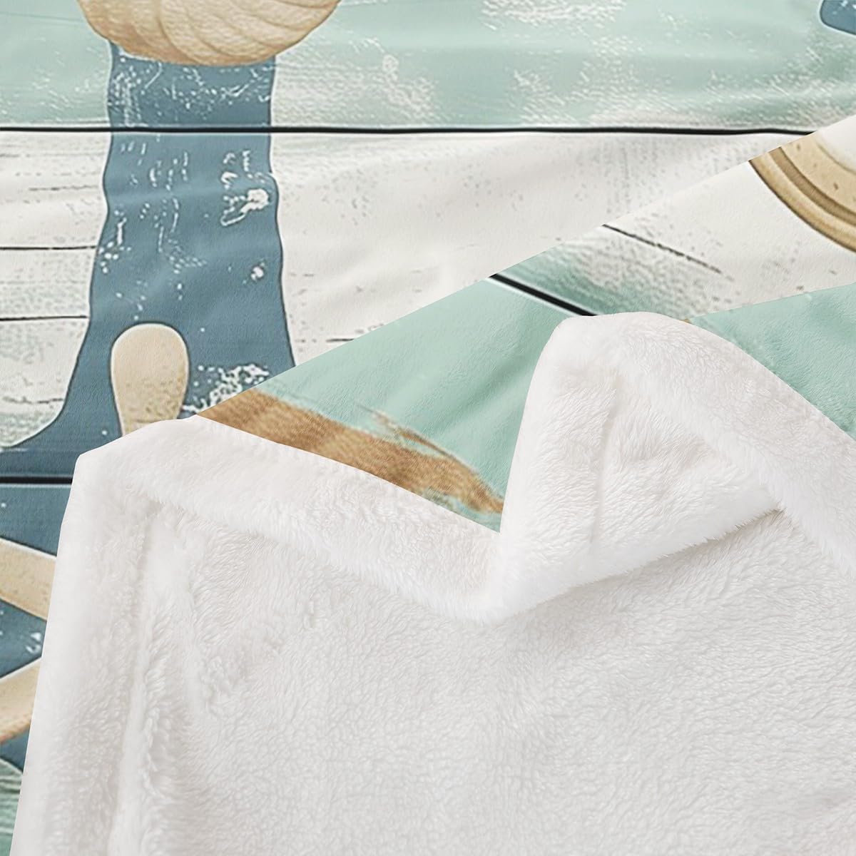Erosebridal Anchor Throw Blanket Nautical Theme Twin 60"X80" Sherpa Blanket for Kids Boys Girls Bed,Ocean Sailboat Coastal Fleece Blanket Striped Wooden Board Hemp Rope Flannel Blanket