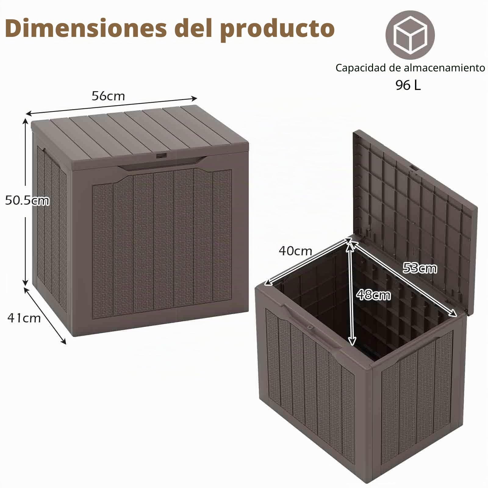 HOMASIS Caja de Almacenaje de Exterior 96L, Baúl de Almacenaje con Tapa y Textura de Ratán Tejido, Organizador Impermeable para Patio, Jardín, Junto a la Piscina, Terraza (Marrón)