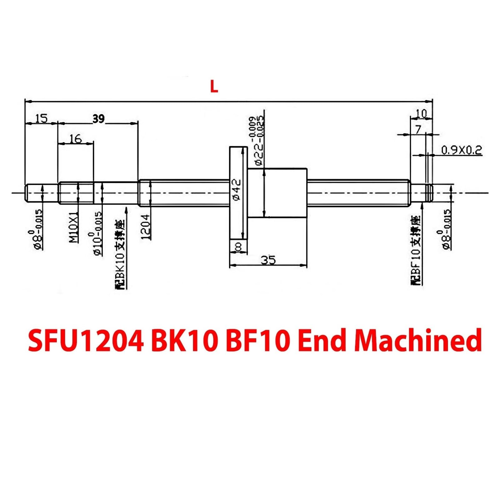 GTPBAO BK10 BF10 Estremità lavorata SFU1204 Vite a ricircolo di sfere 1204 Dado a ricircolo di sfere C7 Filettatura destra for fasi di movimento lineare Movimento XYZ movimento(120mm 4.72" long)