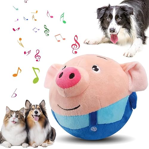 Active Moving Pet Plush Toy, 2026 New Interactive Dog Toys Talking Moving Dog Ball Toy Washable Cartoon Pig Plush Sound Electronic Herding Ball for Dogs Shake Bounce Boredom Talking Toys (Blue Pig)