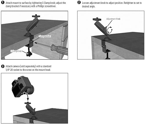 Miniatura 5 de ARKON Soporte de abrazadera de cámara resistente con perno de montaje 14 20 para cámaras Nikon Sony Canon Olympus Panasonic