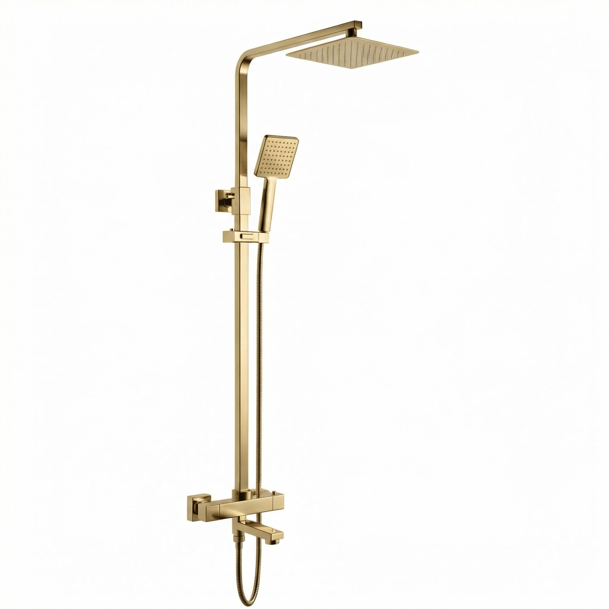 ARKO Thermostatic Mixer Shower with Bath Filler Tap, Rainfall & Handheld Shower Set, Thermostatic Bath & Shower System (Brass)