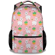 Llama Backpacks Kids, 16 Inch Funny Backpack for School, Pink Lightweight Bookbag for Girls