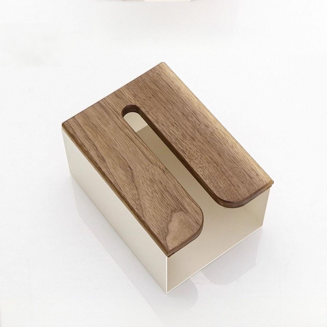 Magnetic Tissue Holder for Refrigerator: Sliding Solid Walnut Wood Napkin Container, Iron Dryer Sheet Dispenser, Adhesive Toilet Paper Roll Box Under Cabinet, Trash Bag & Glove Kitchen Storage (White)