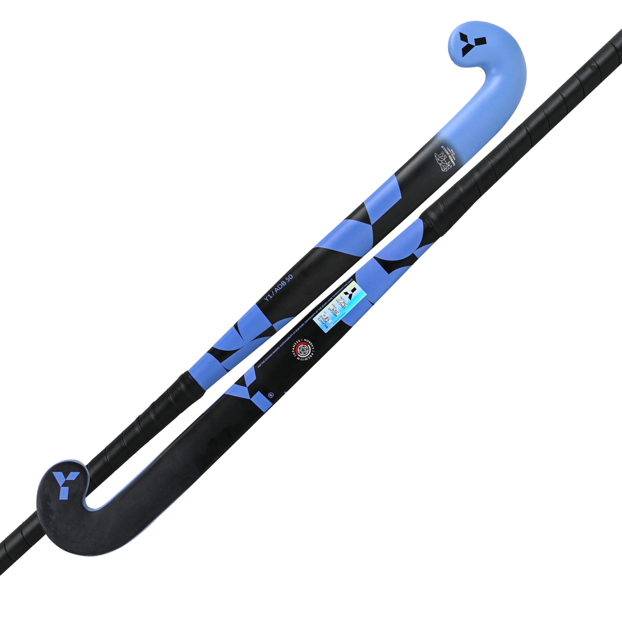 Y Y1 Hockey, ADB 50, Hockey Stick, 50% Carbon, Field Hockey Stick, Blue, Black, Kids Sports Equipment, Scandinavia Range, Used by International Players
