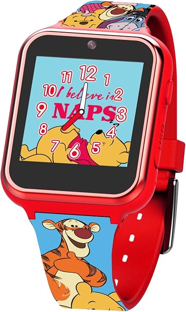 Accutime Winnie The Pooh Kids Educational Learning Touchscreen Pink Smart Watch Toy with Multicolor Strap for Girls, Boys, Toddlers,Selfie Cam, Games, Alarm, Calculator, Light Blue, Kids Smartwatch