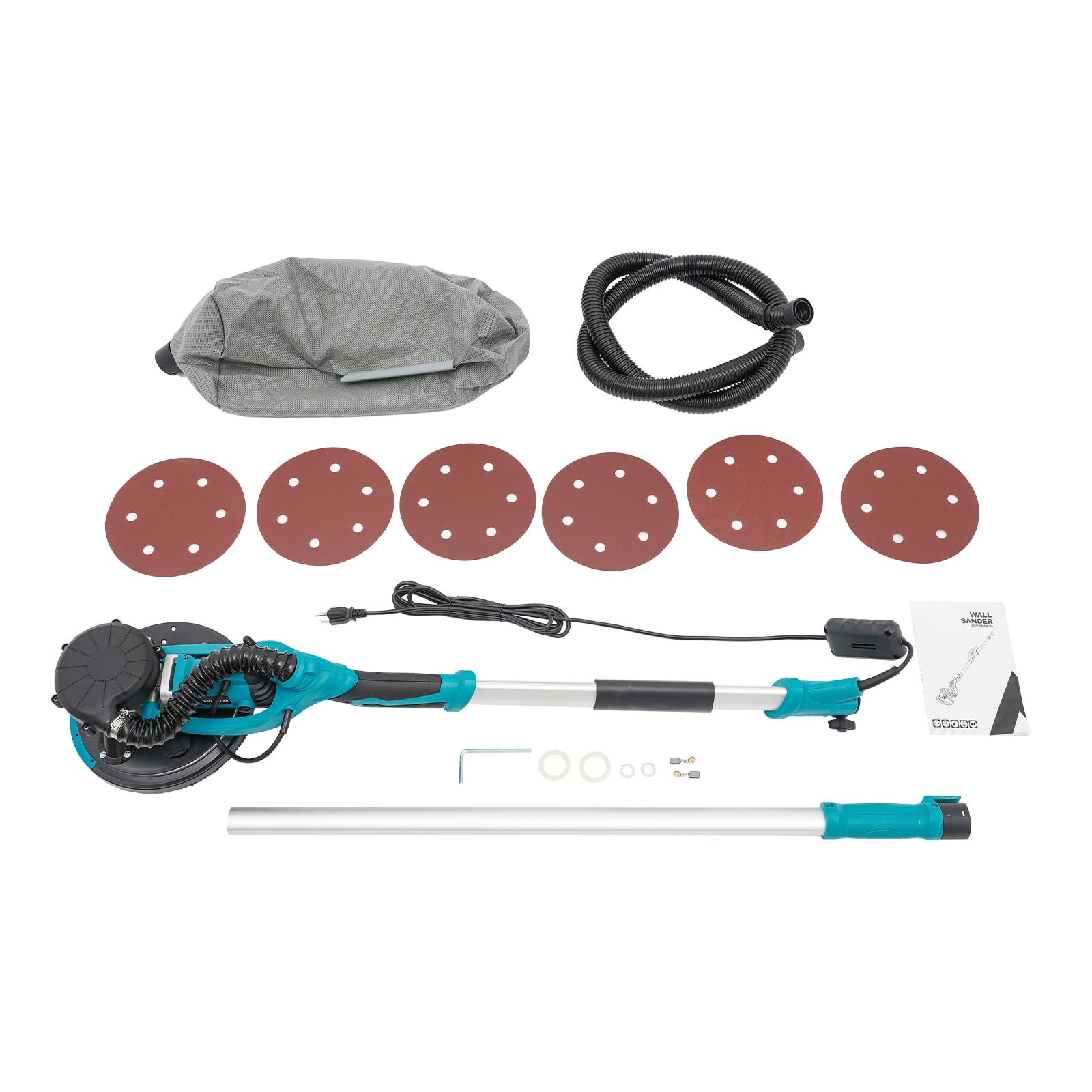 Drywall Sander 1250W Electric Ceiling Wall Sander with Vacuum Dust Collection Electric Dustless Drywall Sander 6 Variable Speed 800-1800RPM, LED Loop, Blue